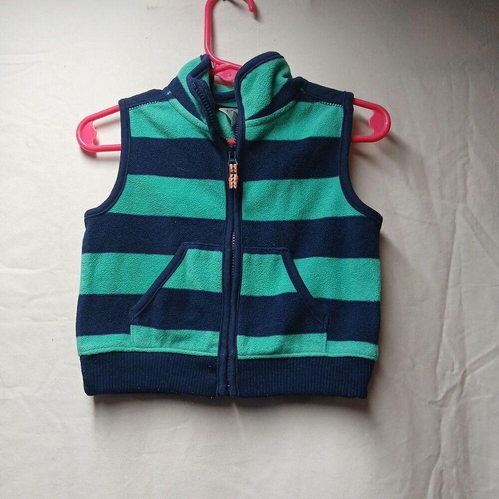 Carters ~ Boy's Sleeveless Hoodie~ Size 9 Months ~ Teal/Blue Striped.